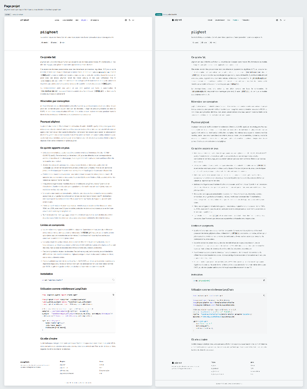 Page projet, avant et après